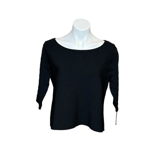 Ivanka Trump black ribbed knit 3/4 sleeve crop top size L - Picture 1 of 16